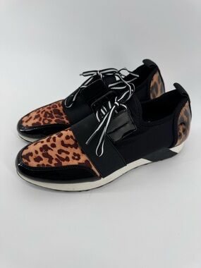 C.EST 1946 Black w/Patent Leather Leopard Print Women's Sneakers Size 9 NWOT